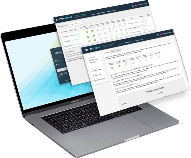 MacBook Pro laptop with CompLogix electronic signature options screen.