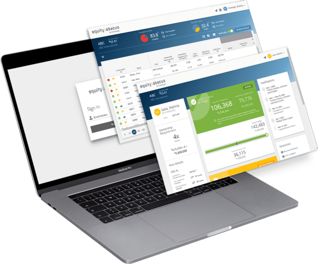 MacBook Pro laptop showing Equity Abacus dashboard example.